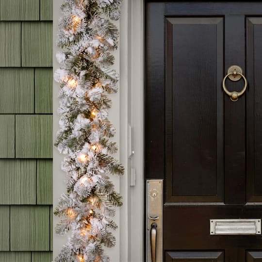 9' x 12" Pre-lit Feel Real® Snowy Camden Artificial Christmas Garland with 50 Clear Lights